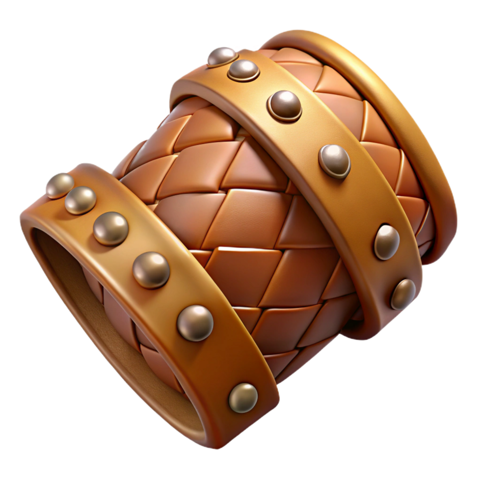 magnificent nordic Photorealistic ultra-detailed isolated cutout of a tribal warrior's armband made of woven leather and decorated with metal studs with Transparent Background museum quality png