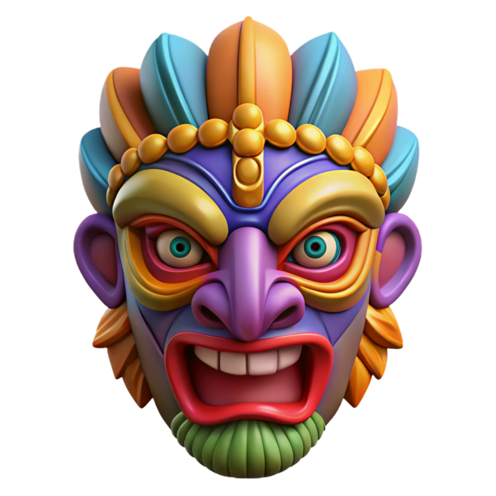 spectacular nostalgic avant-garde Ultra-detailed concept art style isolated cutout of a tribal mask with intricate carvings and vibrant colors with Transparent Background high resolution png