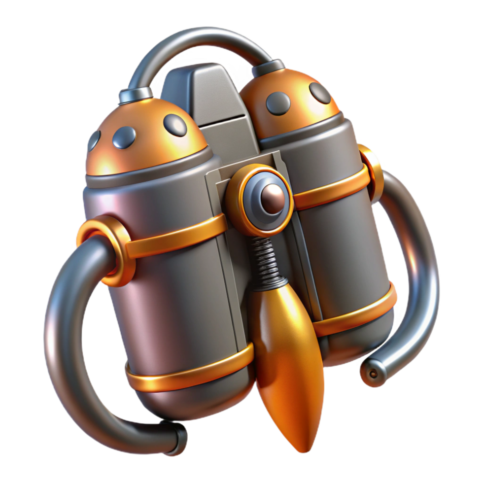 picturesque remarkable Concept art style, hyper-specific, isolated cutout Professional render of a jetpack with chrome nozzles and art deco styling with Transparent Background png
