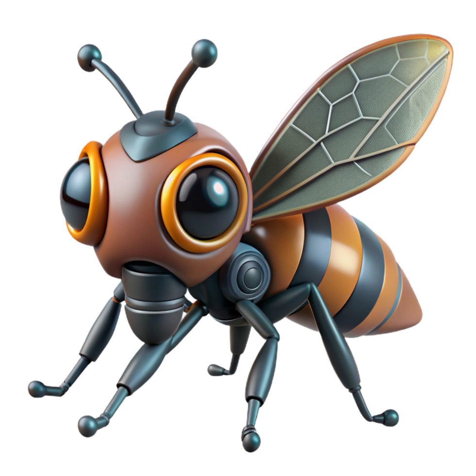 serene peaceful renaissance Professional render, concept art style of a single, bio-engineered robotic insect with surveillance camera with Transparent Background original png