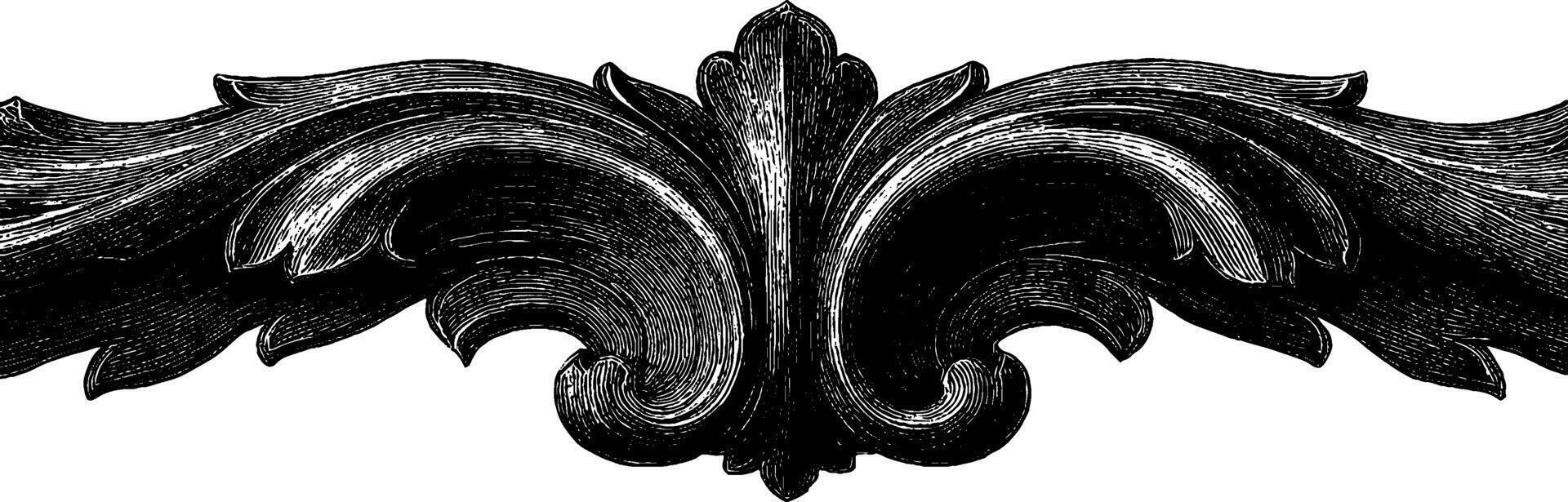 Intricate black and white ornamental wood carving design pattern. vector