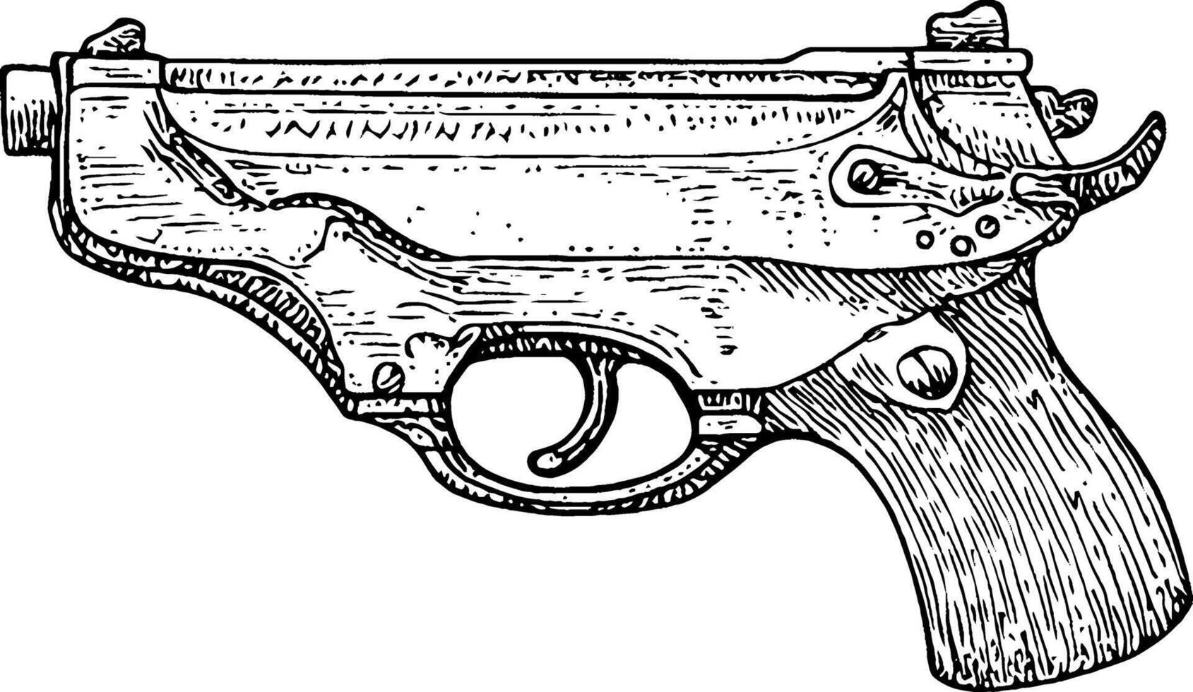 An illustration of a vintage pistol, showcasing intricate details of the firearm's design, including the trigger, barrel, and wooden grip. vector