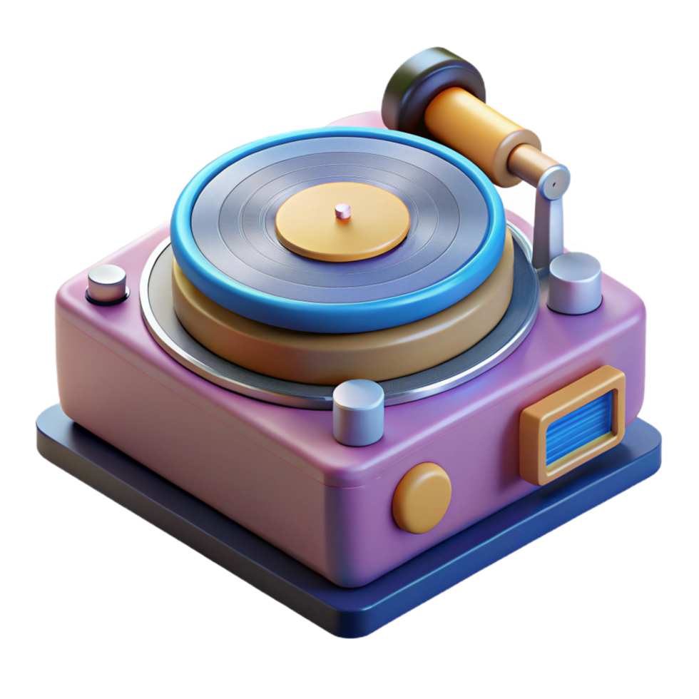 exquisite sought-after Ultra-detailed professional render of a retro-futuristic record player with a turntable and tonearm, isolated cutout with Transparent Background png