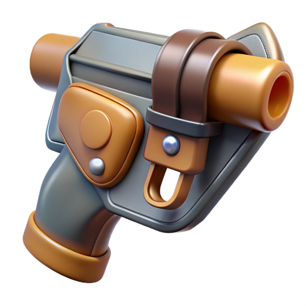 spectacular passionate minimalist Hyper-specific, concept art style render Isolated cutout of a ray gun holster made of leather and chrome with Transparent Background authentic png