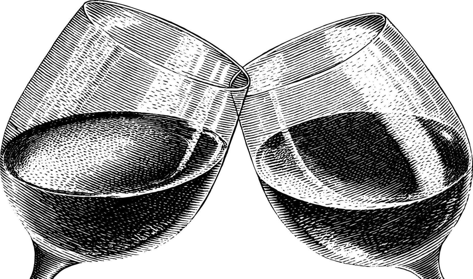 Vintage style engraving of two toasting wine glasses. vector