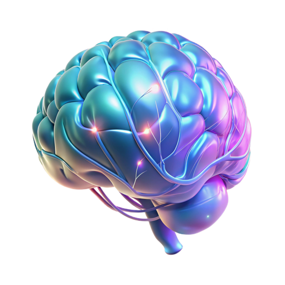 beautiful inspired Holographic projection of a human brain, neural pathways illuminated with Transparent Background png