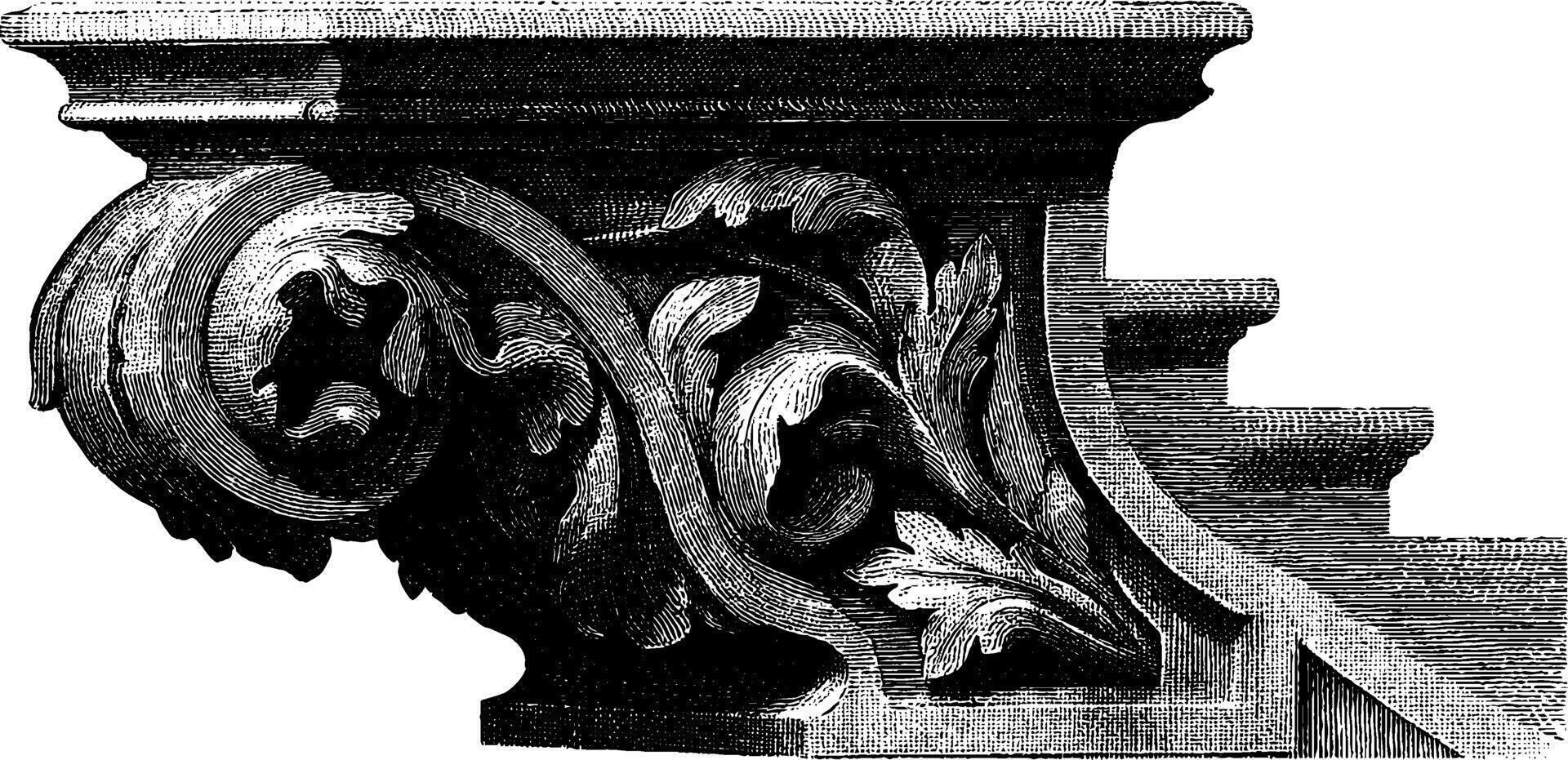 Intricate baroque architectural detail with floral carving design. vector