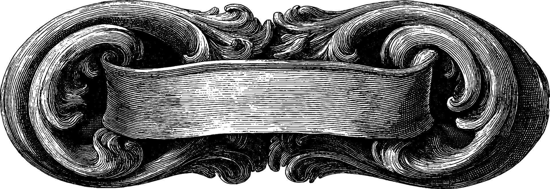 Ornamental vintage banner engraving with elegant scroll design. vector