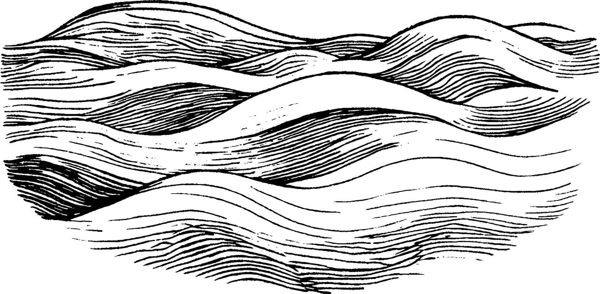 A stylized illustration of waves, featuring flowing lines that create a sense of movement and depth. The design is monochromatic, emphasizing the curves and shapes of the waves. vector