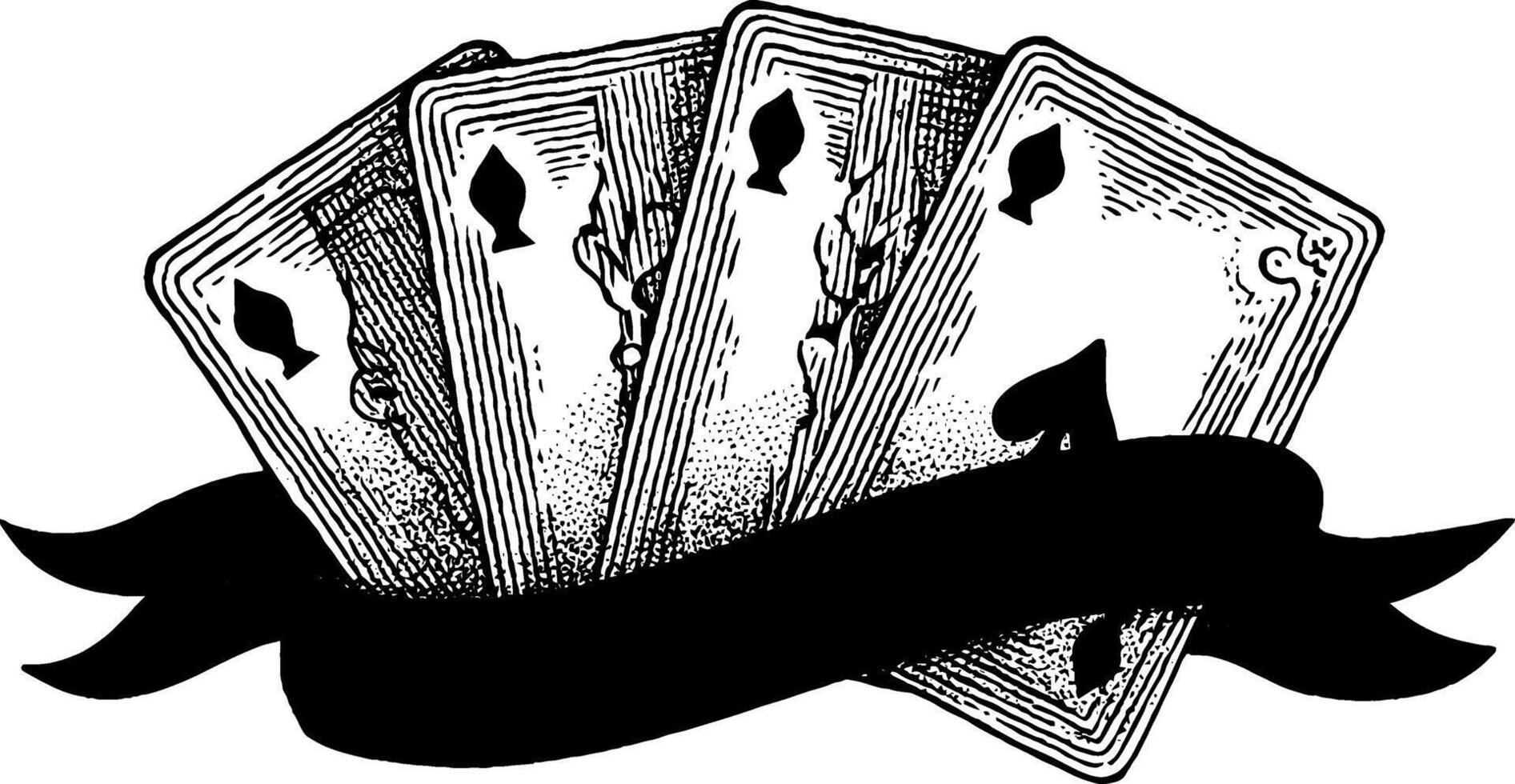 Vintage engraved playing cards illustration for decor or design projects. vector
