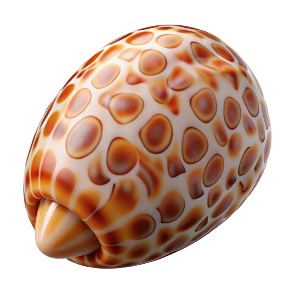 unparalleled artistic Professional render concept art style isolated cutout of a polished tiger cowrie shell, glossy, vibrant, intricate patterns, with Transparent Background high quality png