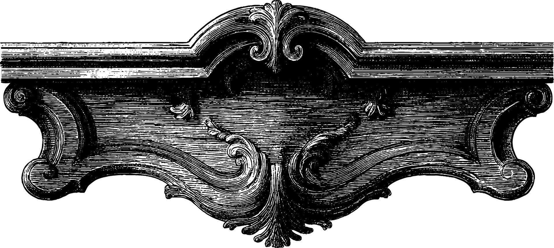 Vintage baroque wood carving design with ornate scrollwork detailing. vector