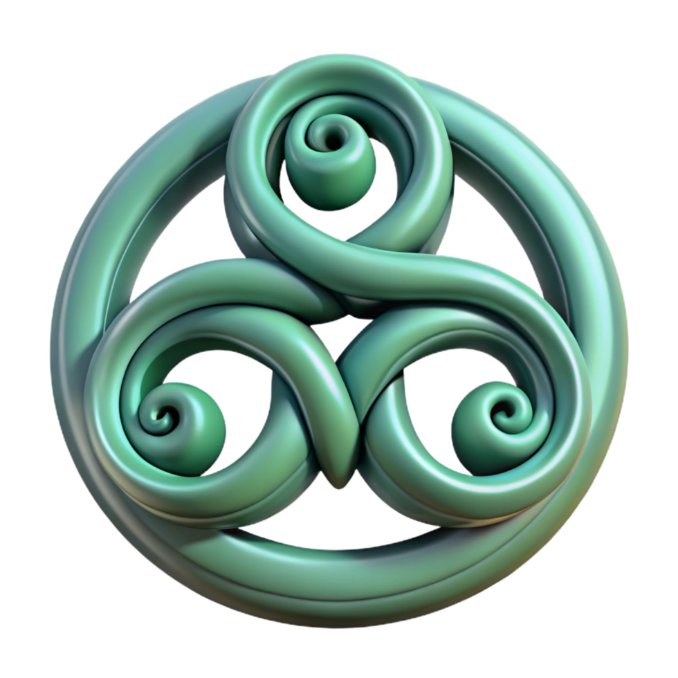 sought-after retro Concept art style, ultra-detailed, professional render of a single Celtic Triskele symbol, isolated cutout, hyper-specific with Transparent Background refined png