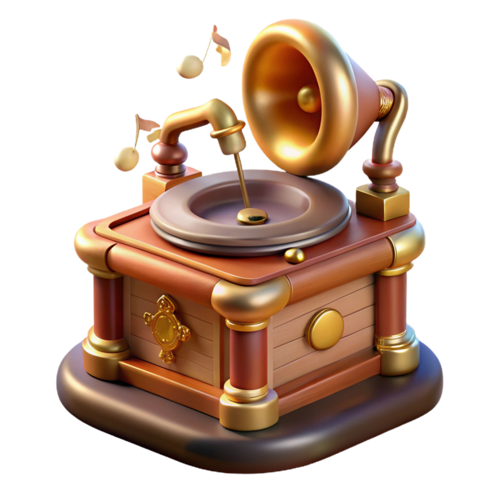 vibrant inspired Ultra-detailed, professional render of a solitary, floating, antique music box, playing a haunting melody with Transparent Background png