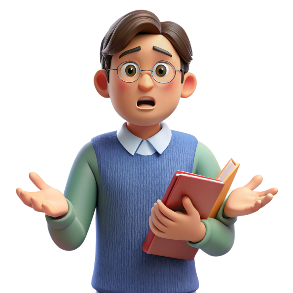 serene gothic Confused student, holding books, questioning expression, with Transparent Background artisan png