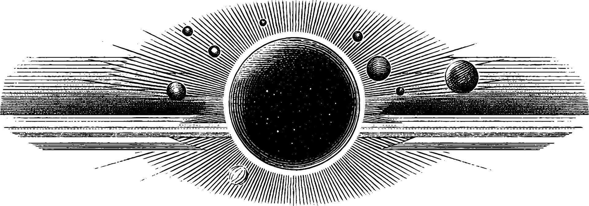 Celestial design with engraved orb and rays for mystical artwork. vector