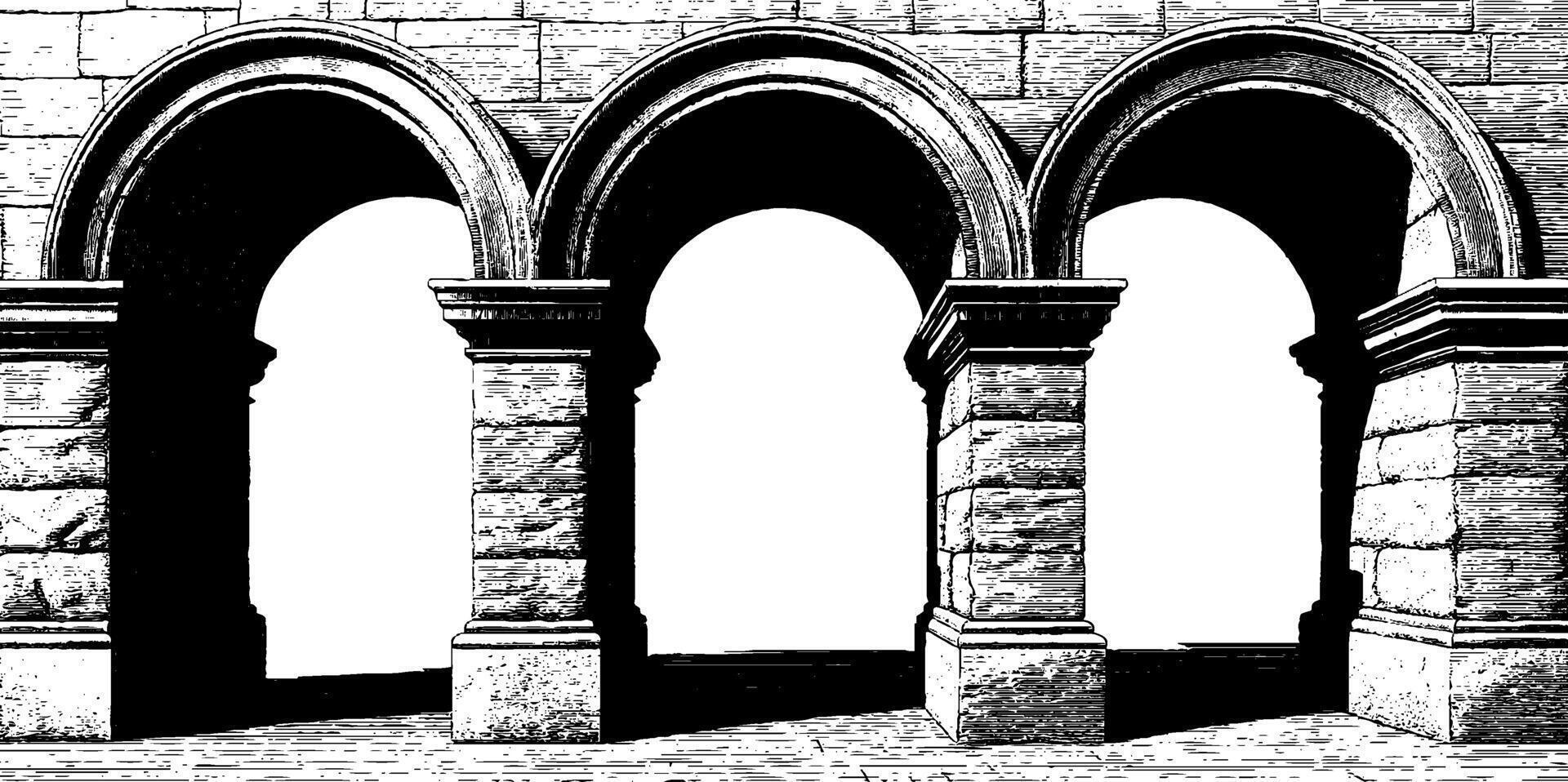 Classic architectural design featuring engraved stone arches. vector
