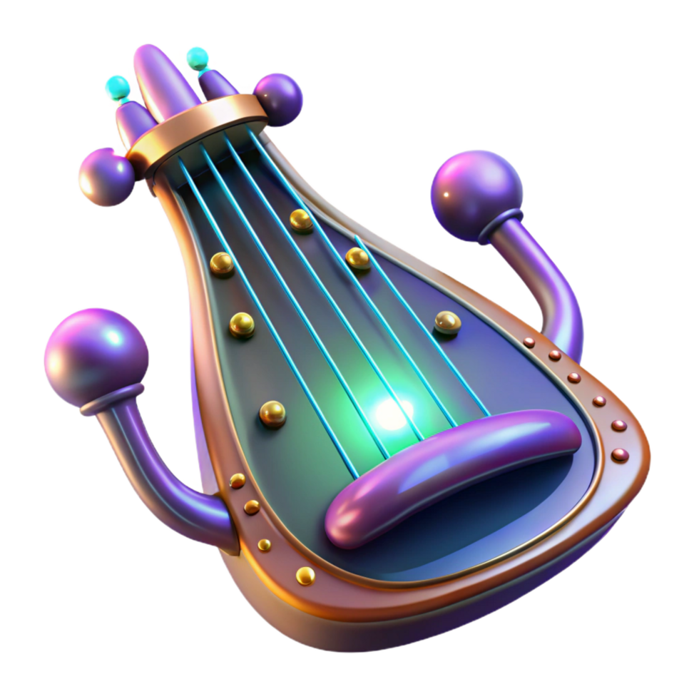 unforgettable impressionist Alien musical instrument, glowing strings, unusual shape with Transparent Background authentic png