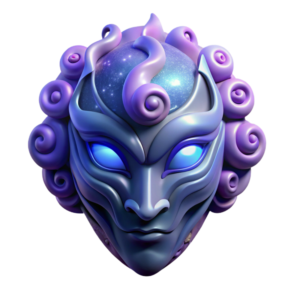 remarkable classic Hyper-specific, professional render, isolated cutout of a single, stylized, cosmic deity mask with swirling nebula patterns with Transparent Background flawless png