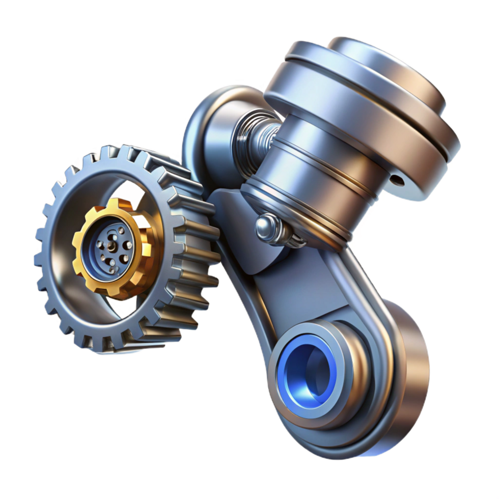 exquisite melancholic retro Ultra-detailed isolated cutout biomechanical elbow joint, hinge with gears, pistons, and wiring, polished chrome, with Transparent Background high resolution png