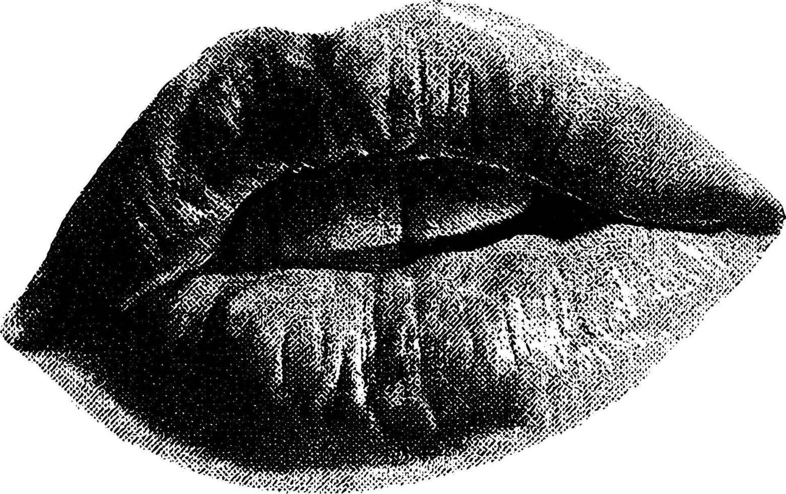 Retro 1950s woodcut style black and white illustration of lips for design and print. vector