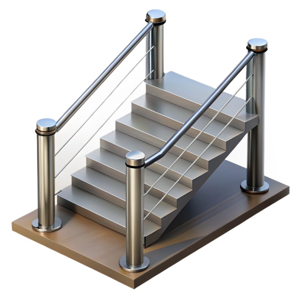 reflective alluring Staircase railing, stainless steel cable, with Transparent Background refined png