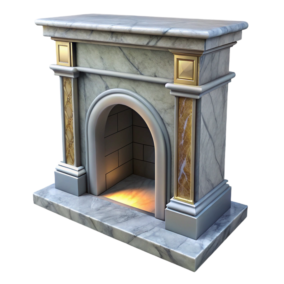 rare retro Marble fireplace mantelpiece, with Transparent Background masterfully captured png