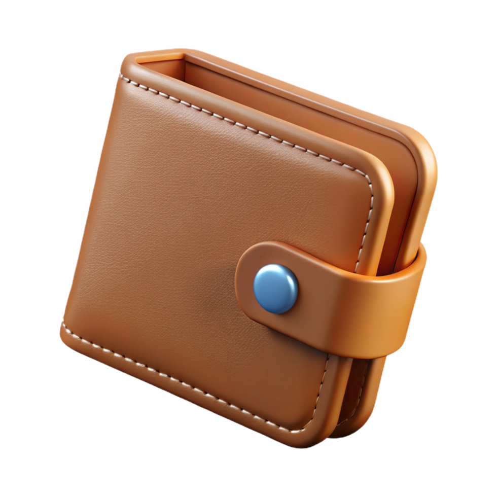 vibrant bold industrial Photorealistic, isolated cutout of a single brown leather wallet, hyper-specific with Transparent Background flawless png
