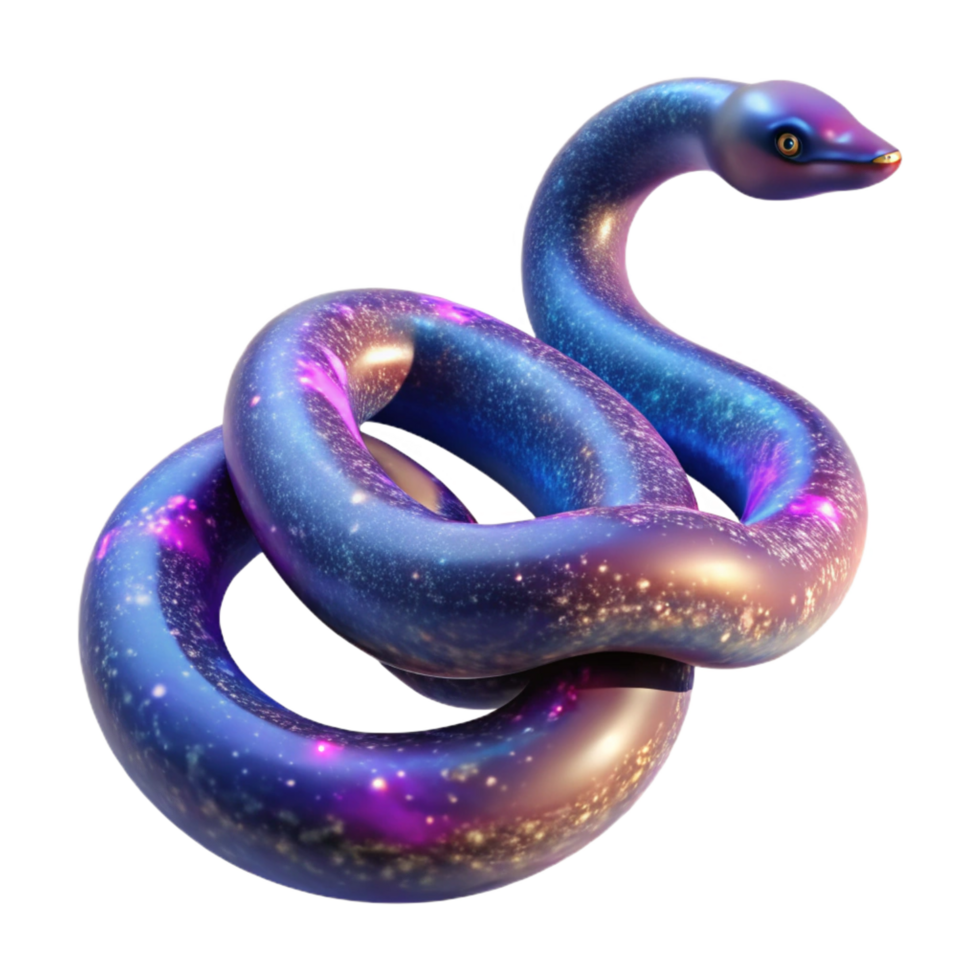 rare traditional Photorealistic, isolated cutout of a hyper-specific, single, cosmic serpent, scales shimmering with nebula colors with Transparent Background high quality png