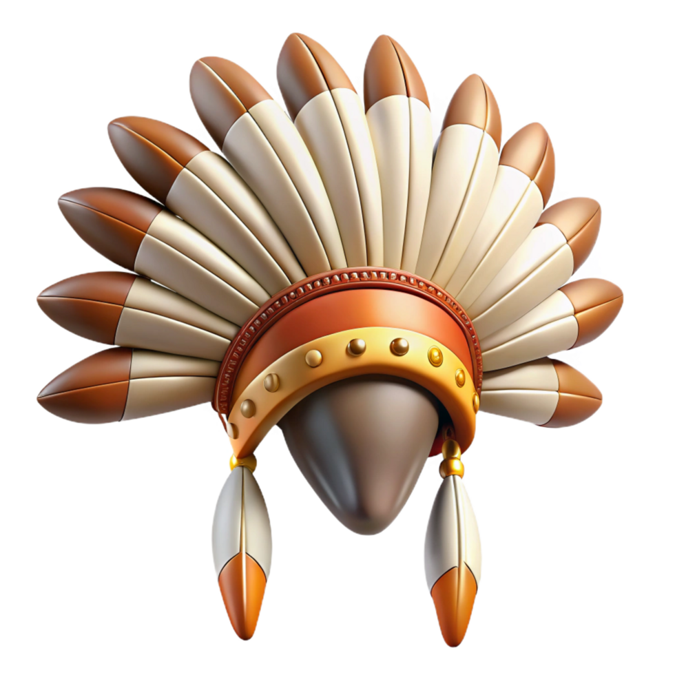 sumptuous peaceful impressionist Hyper-specific professional render of a ceremonial tribal headdress made of eagle feathers and leather straps with Transparent Background high resolution png