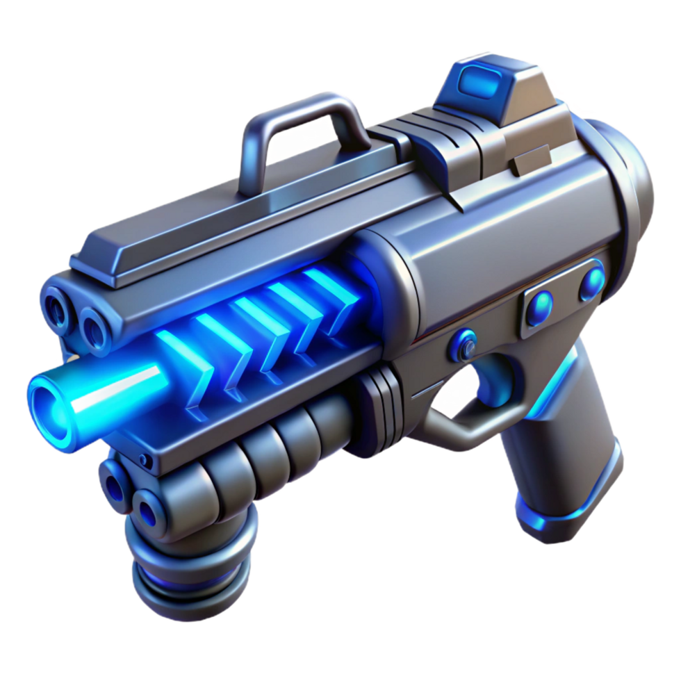 pristine playful bohemian Concept art style, isolated cutout of a futuristic energy weapon with glowing blue energy coils with Transparent Background expertly shot png