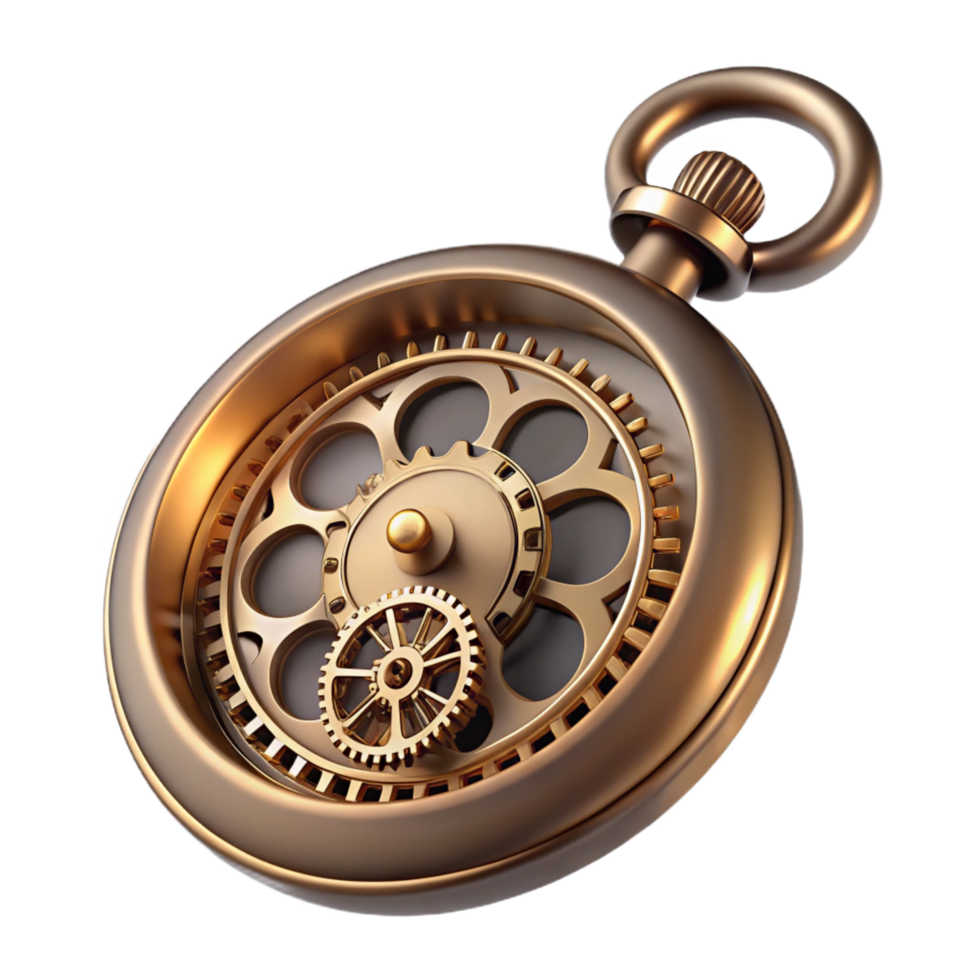pristine distinctive A single, antique pocket watch, with intricate gears visible with Transparent Background png