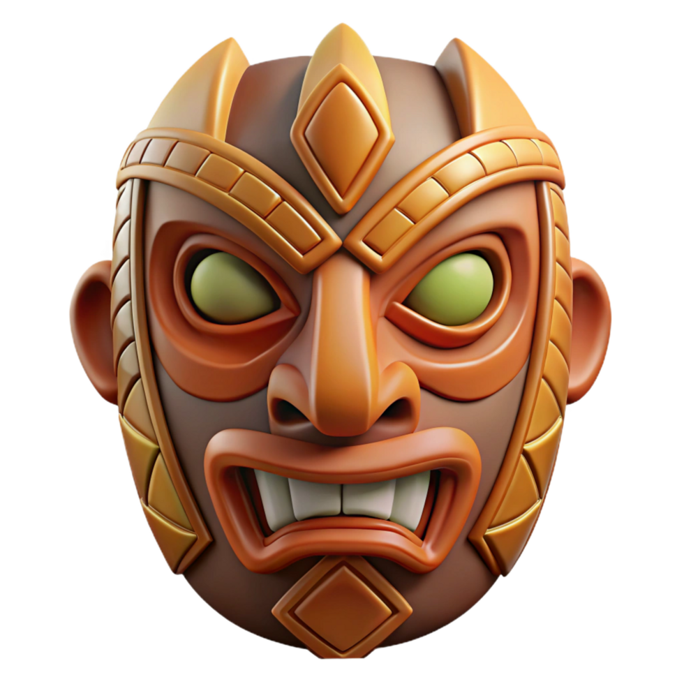elegant futuristic Hyper-specific, professional render of an isolated cutout, tribal wooden mask, intricate carving, geometric patterns, stylized features with Transparent Background original png