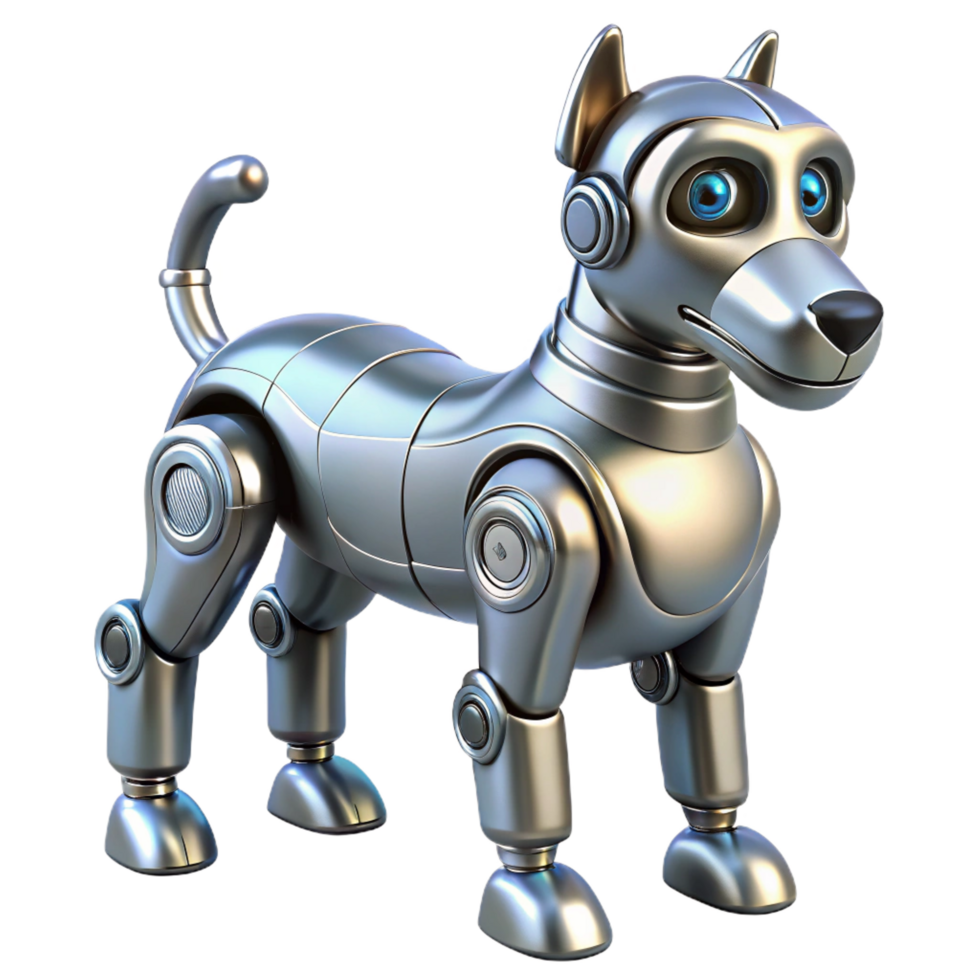 peaceful hypnotic Hyper-specific concept art style illustration of a single, highly detailed, art deco-inspired robot dog with chrome plating with Transparent Background detailed png
