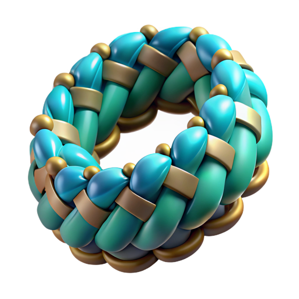 remarkable mid-century Hyper-specific professional render of a tribal woven bracelet with embedded turquoise stones with Transparent Background fine detail png