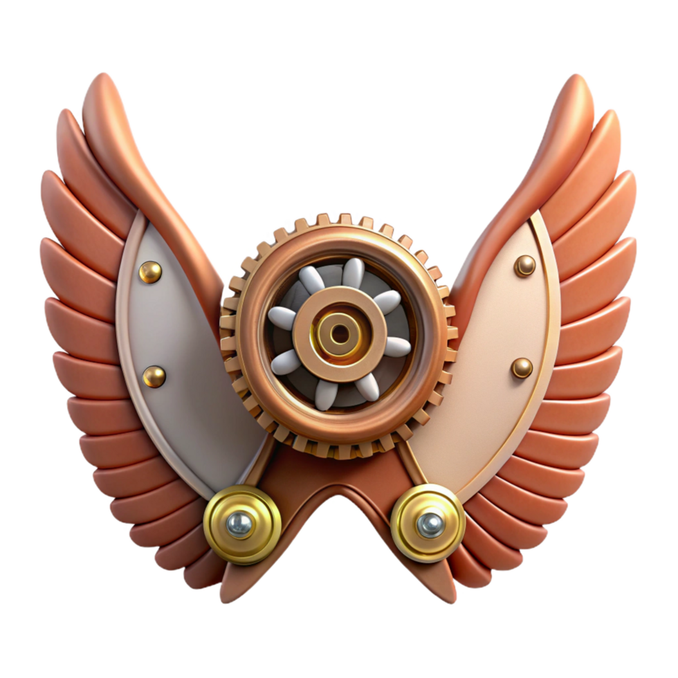 dazzling nordic Steampunk wings made of gears, clockwork, and leather straps with Transparent Background 4K png