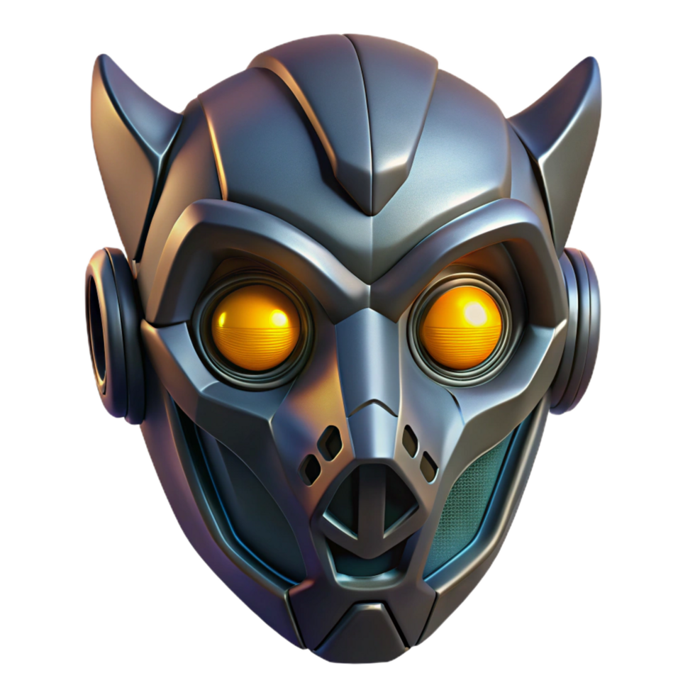 serene quintessential Cyberpunk mask, glowing eyes, intricate design with Transparent Background png