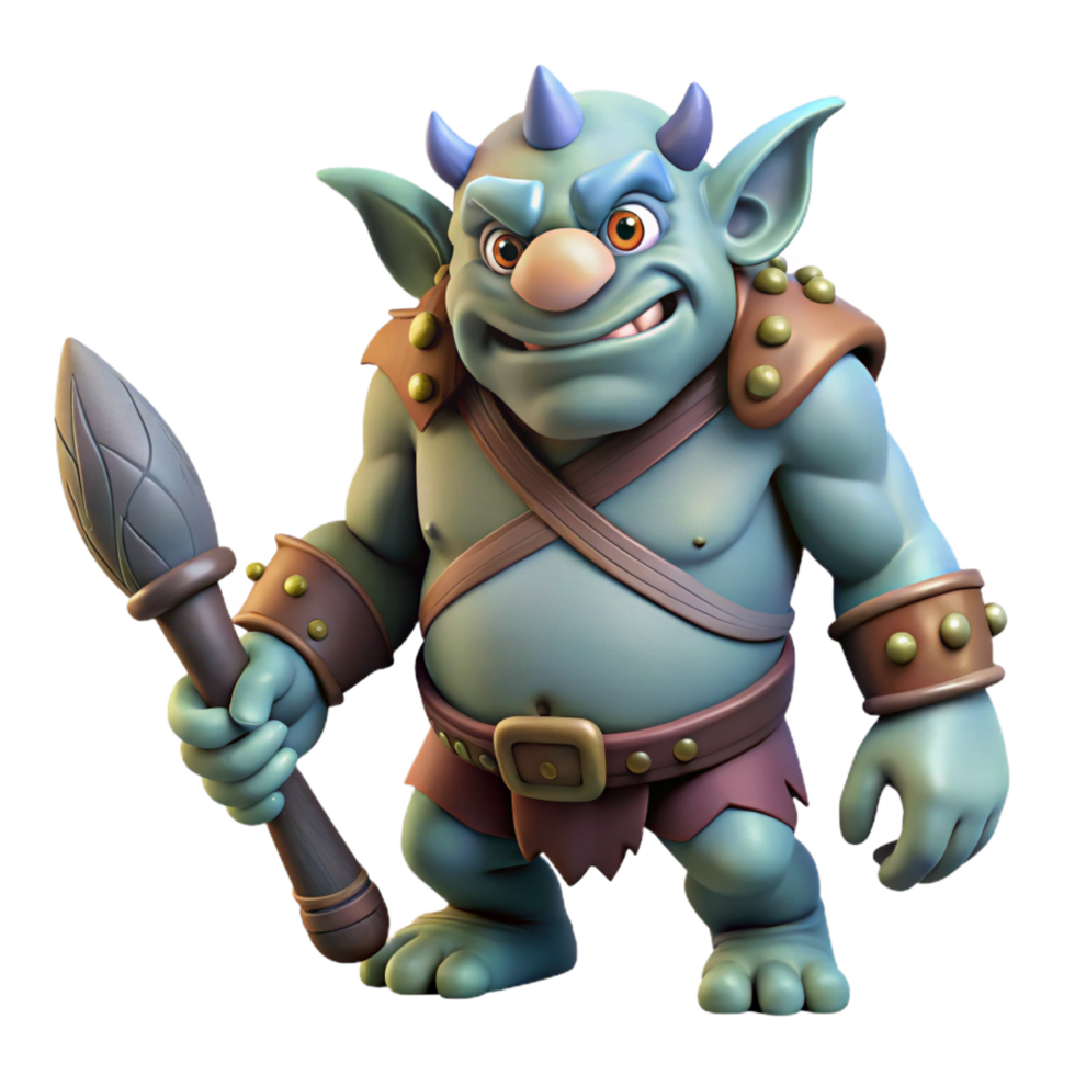 mysterious magnificent A fearsome troll, large, warty, holding a club with Transparent Background fine detail png