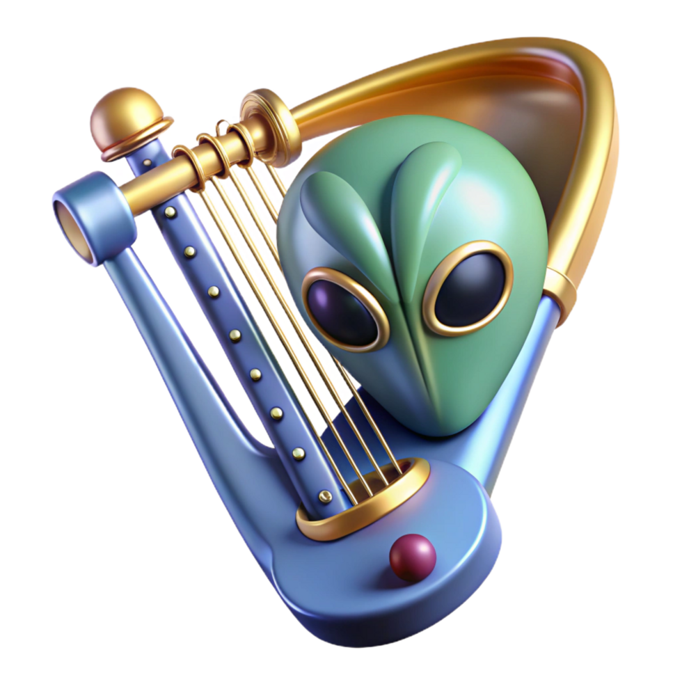radiant joyful tropical Concept art style, hyper-specific, isolated cutout, professional render of a single, alien musical instrument with Transparent Background sharp png