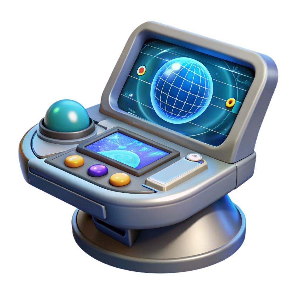 stunning inspired Spaceship navigation console, holographic map, interactive display with Transparent Background png