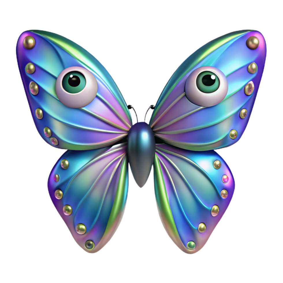 captivating coastal Hyper-specific, isolated cutout of a single, iridescent butterfly wing with human eyes patterned across it with Transparent Background premium png
