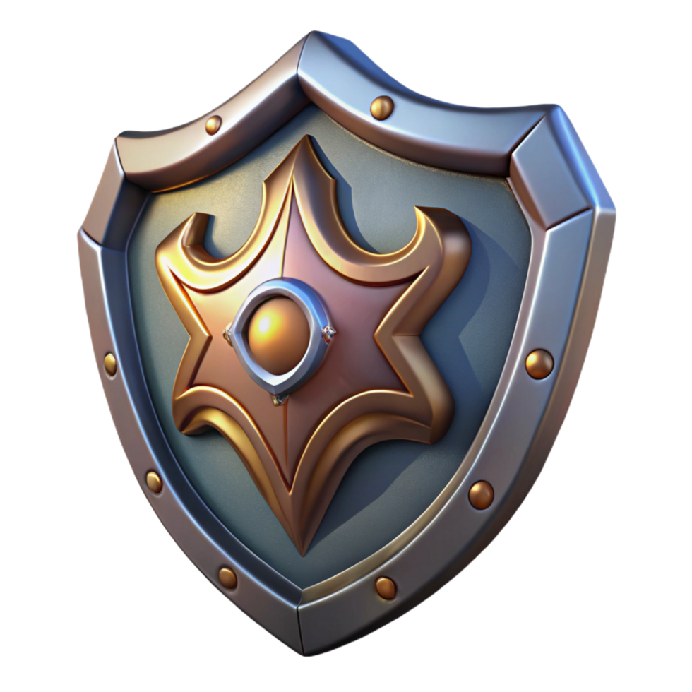 exquisite retro A stylized, fantasy shield, metallic, intricate design with Transparent Background high resolution png