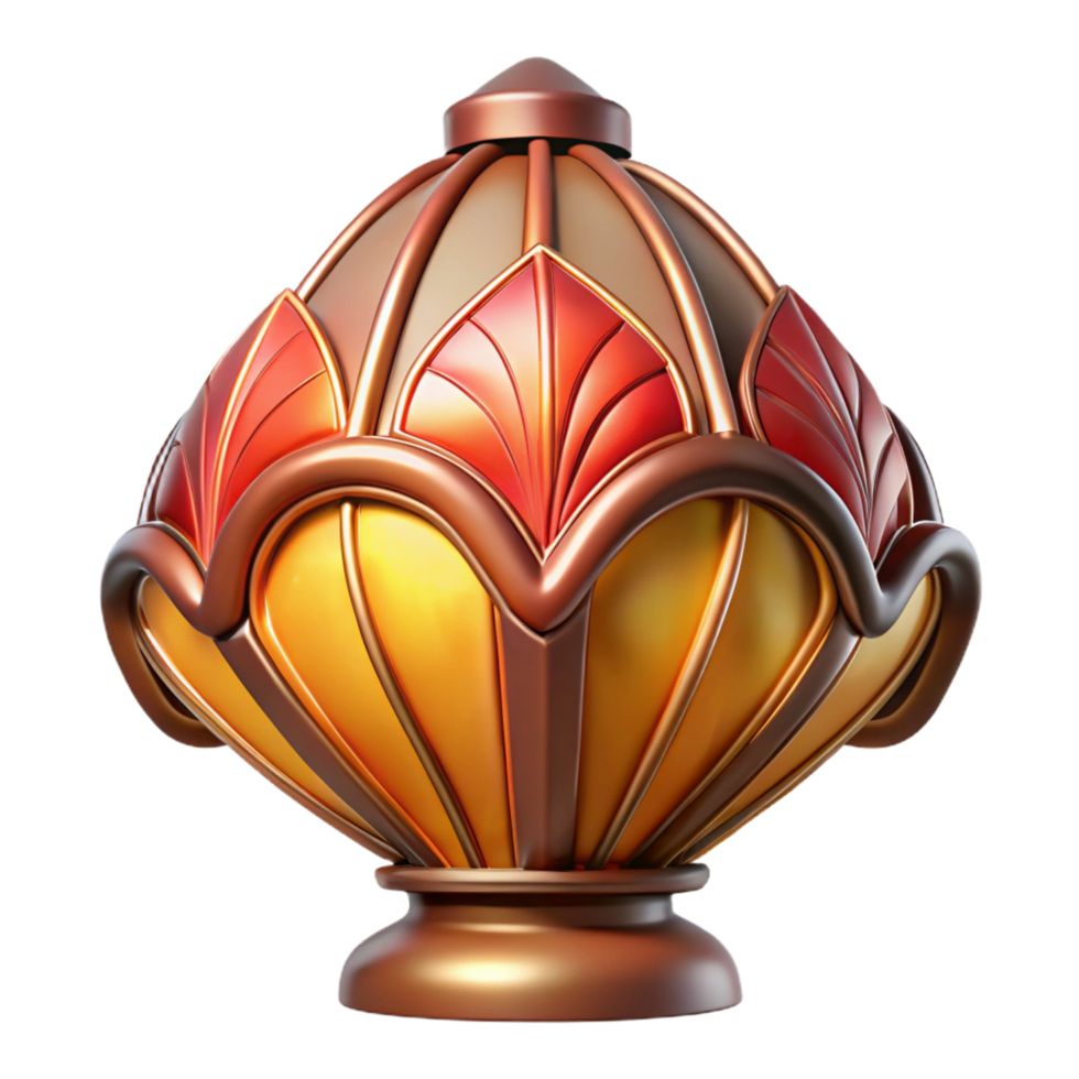 exceptional art deco Ultra-detailed, isolated cutout, concept art style of a single Art Nouveau stained glass lampshade, floral motif, vibrant amber and ruby colors with Transparent Background 4K png