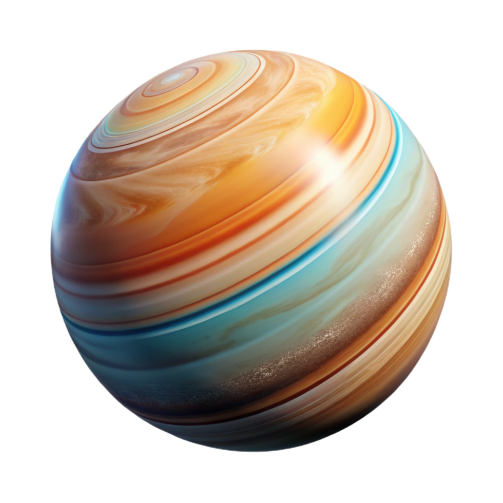 hypnotic coastal Photorealistic, hyper-specific professional render of a single, gas giant planet, swirling atmospheric bands with Transparent Background perfect clarity png