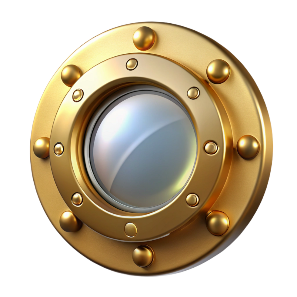 breathtaking standout Concept art style, isolated cutout of a single, circular porthole window, brass with Transparent Background png