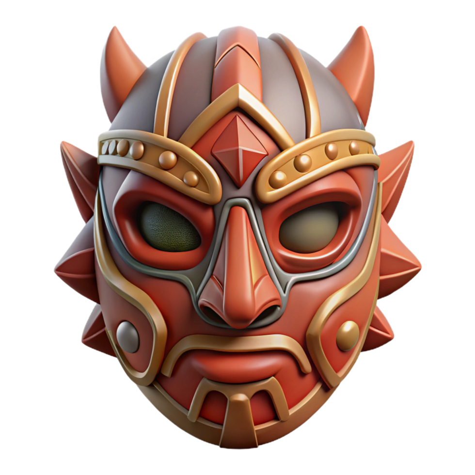 enchanting whimsical rustic Ultra-detailed, isolated cutout of a single, stylized, mask with intricate tribal patterns and textures, professional render with Transparent Background perfect clarity png