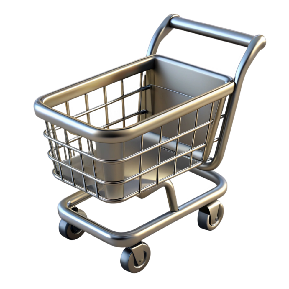 hypnotic notable A shopping cart, empty and metallic with Transparent Background png