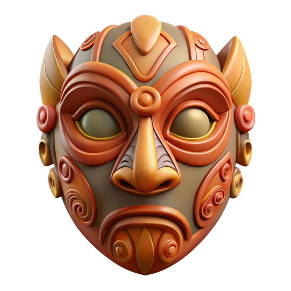 passionate hypnotic Ultra-detailed, isolated cutout of a single, stylized, mask with intricate tribal patterns and textures, professional render with Transparent Background fine detail png