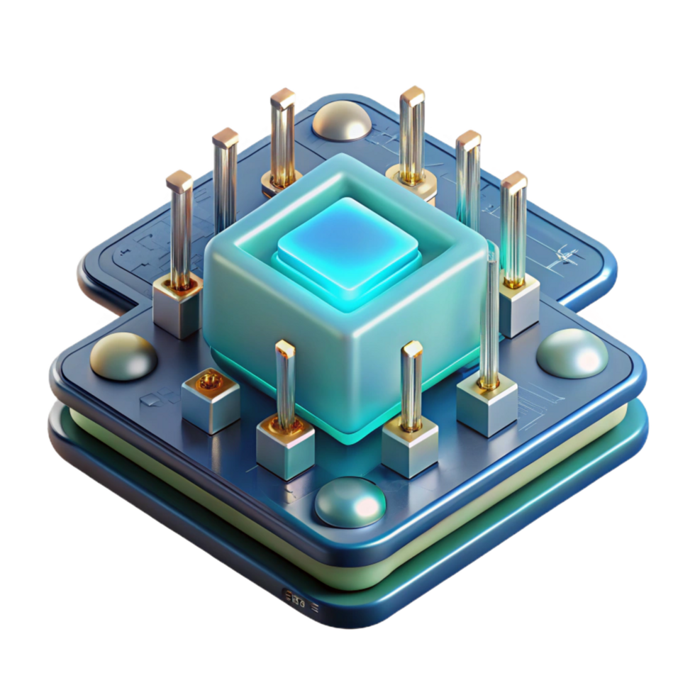 mesmerizing unparalleled Isolated cutout, ultra-detailed concept art style rendering of a single, futuristic, glowing circuit board with Transparent Background png