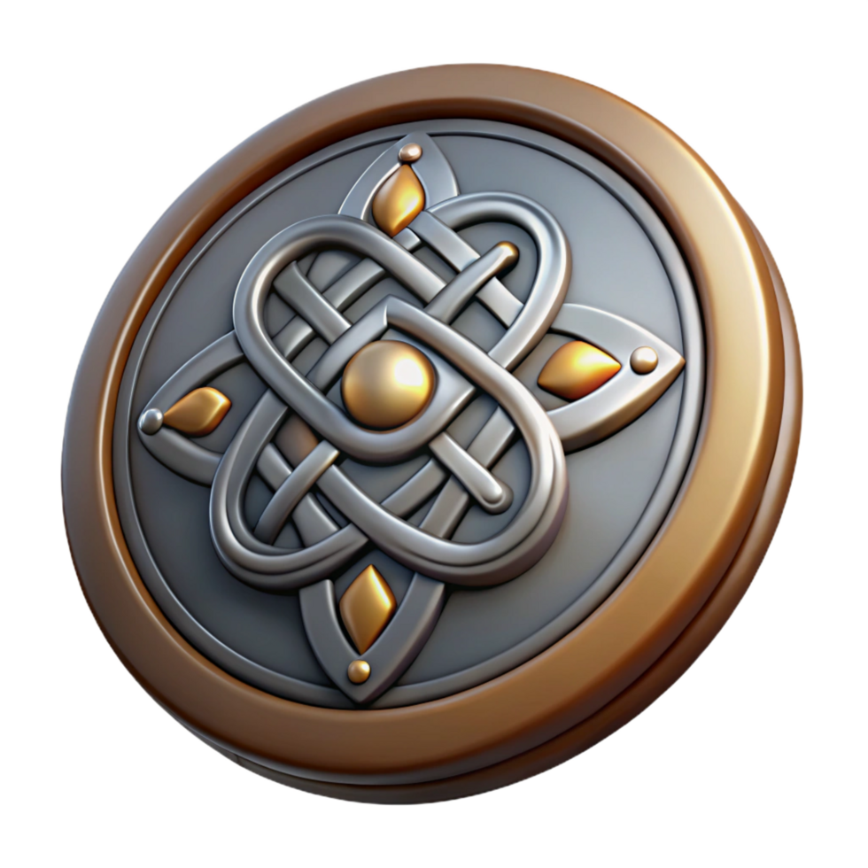 celebrated avant-garde Concept art style, ultra-detailed, isolated cutout of a single Celtic shield, circular, patterned, hyper-specific with Transparent Background handcrafted png